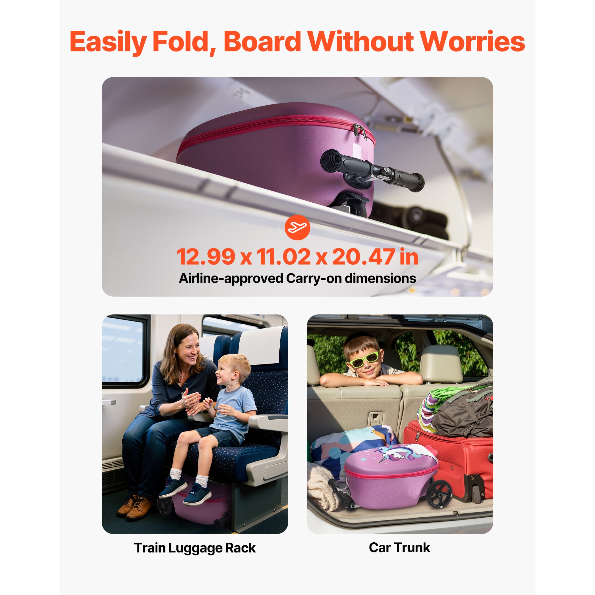 Kids Scooter Luggage Ride-on Suitcase With Flash Wheels Purple_voghion.com